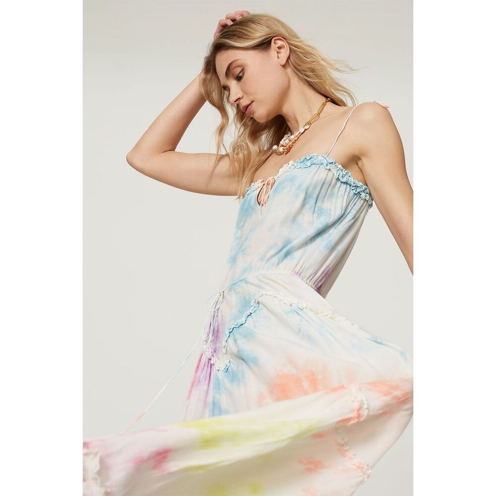 S/W/F Tie Dye Dynamic Maxi Dress Wine Tasting Wedding Guest Brunch Size S NWOT